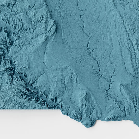 A minimalist relief map of the US State of South Dakota in a frame made out of pine wood. Topographic map poster for travel and geography fans.