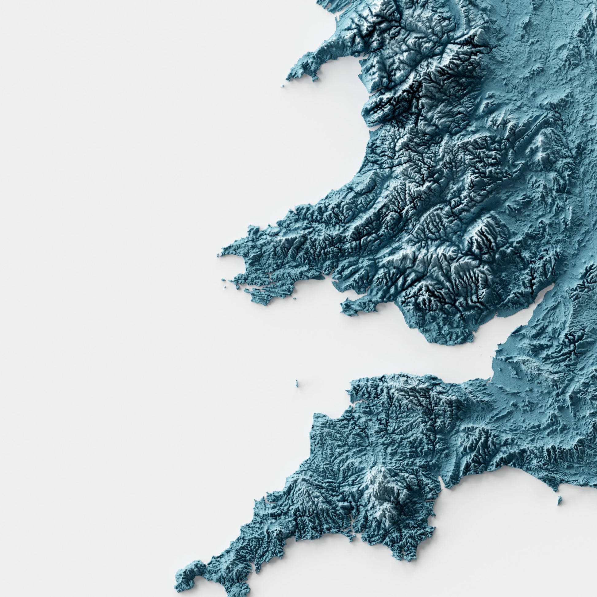 A minimalist relief map of the United Kingdom in a frame made out of pine wood. Topographic map poster for travel and geography fans.