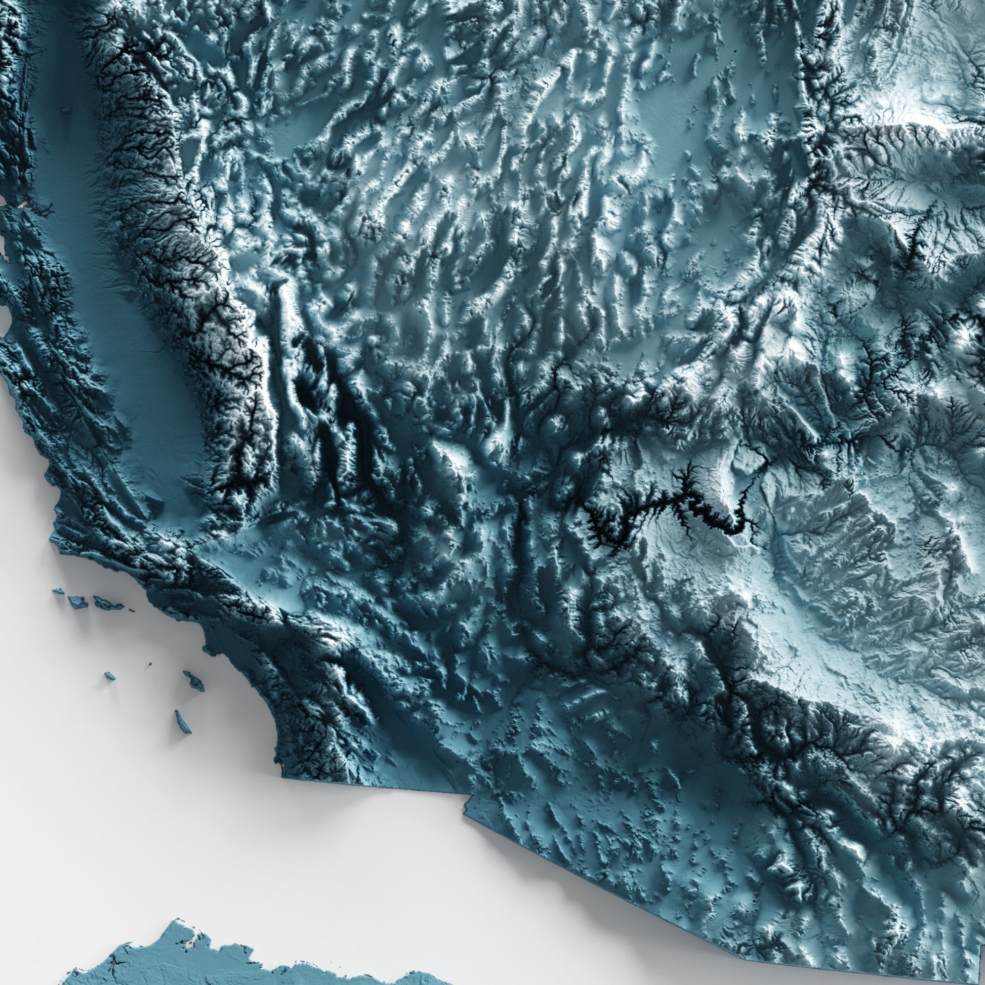 A minimalist relief map of the United States of America in frame made out of pine wood. Topographic map poster for geography fans.
