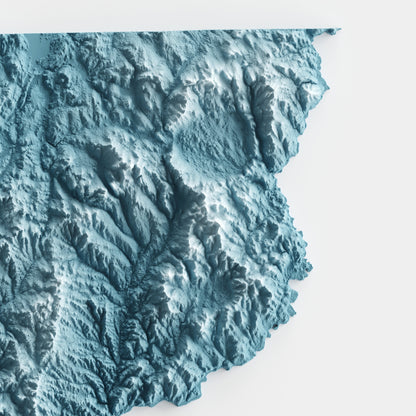 A minimalist relief map of the US State of Vermont in frame made out of pine wood. Topographic map poster for travel and geography fans.