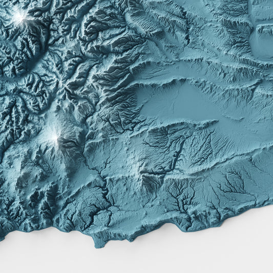 A minimalist relief map of the US State of Washington in frame made out of pine wood. Topographic map poster for travel and geography fans.